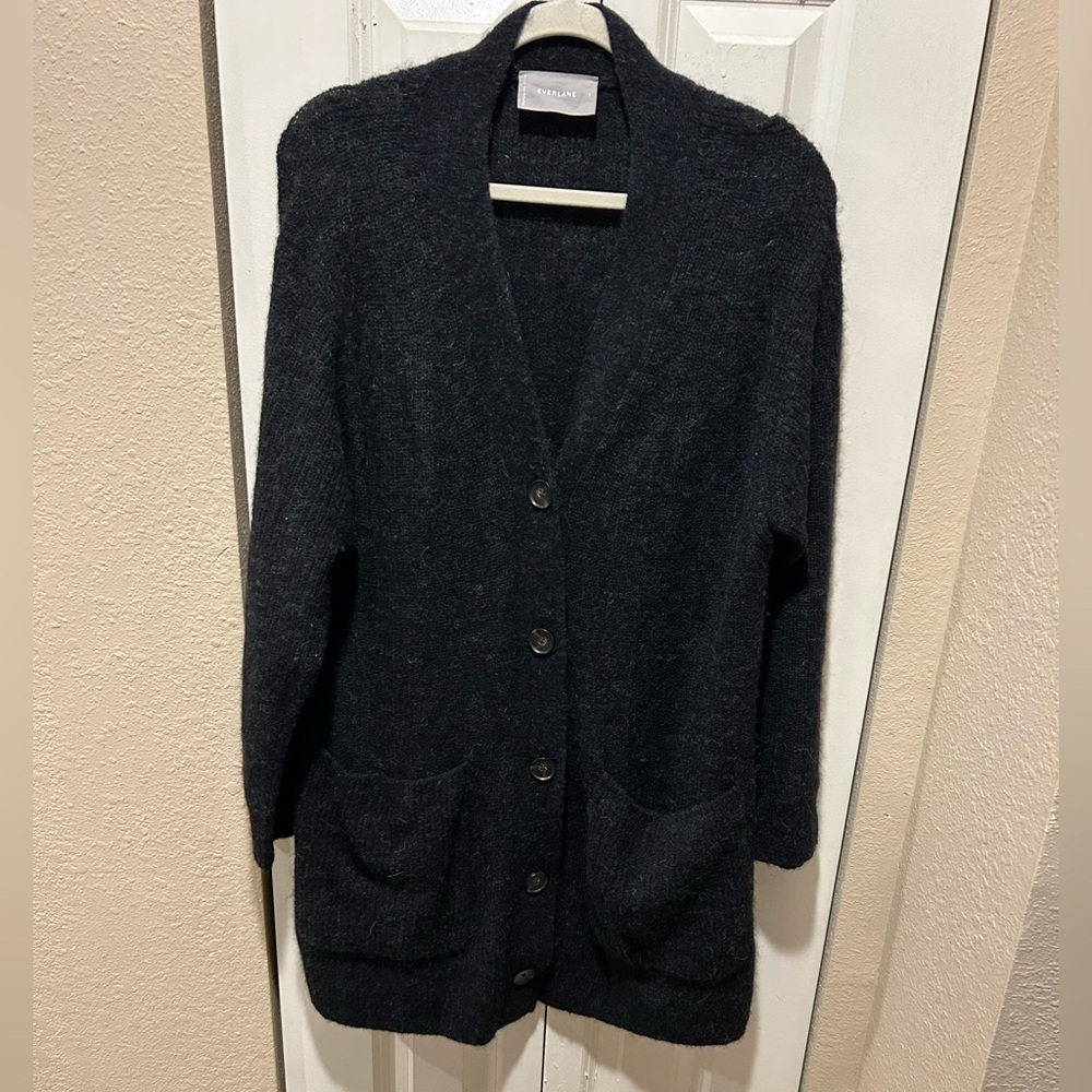 Everlane The Oversized Alpaca Pocket Cardigan Black Heather , Large - Picture 4 of 7